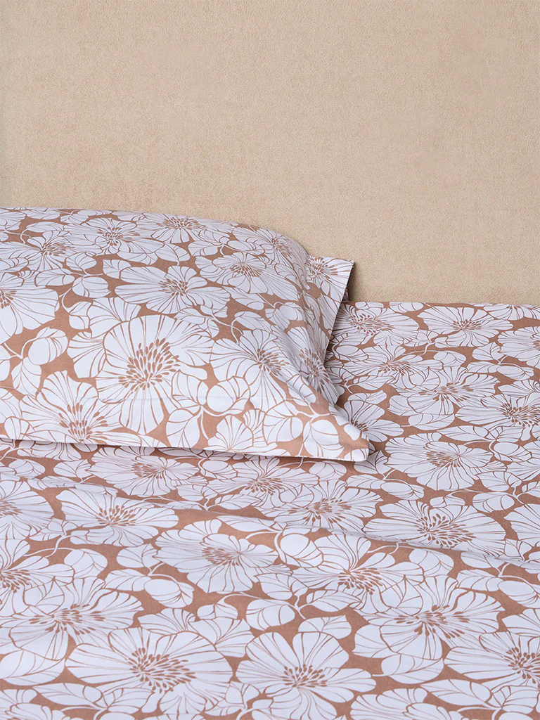 Westside Home Brown Floral Pattern Queen Bed Sheet Set