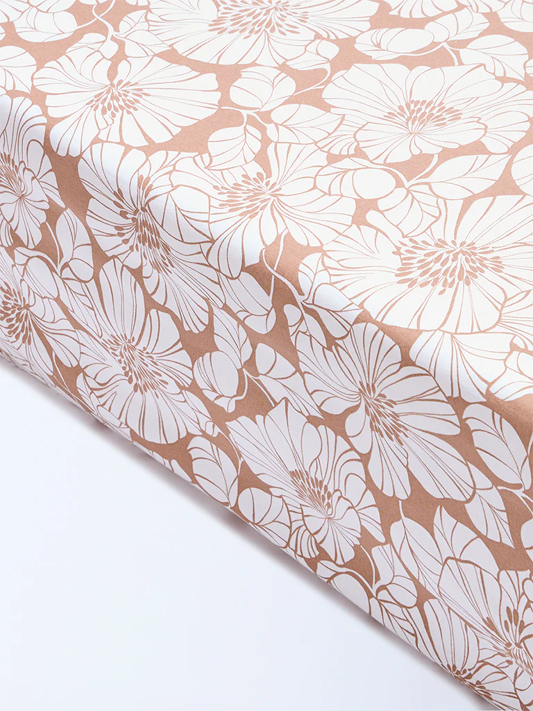 Westside Home Brown Floral Pattern Queen Bed Sheet Set - Image 2