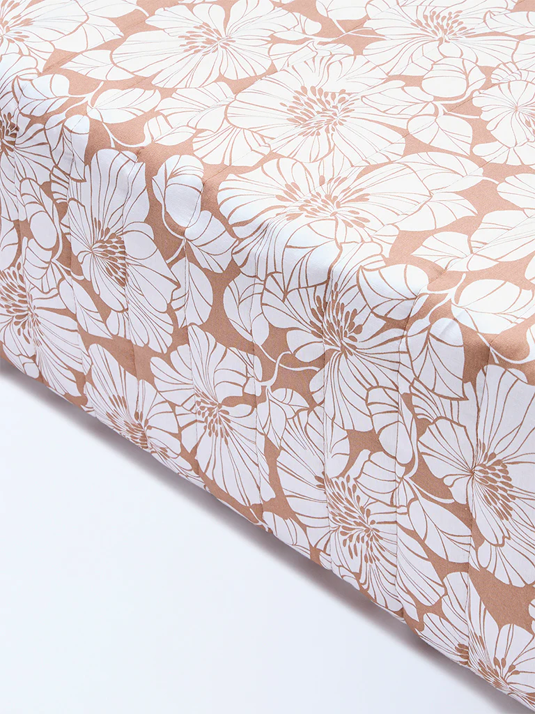 Westside Home Brown Floral Reversible Quilted Queen Bed Comforter - Image 2