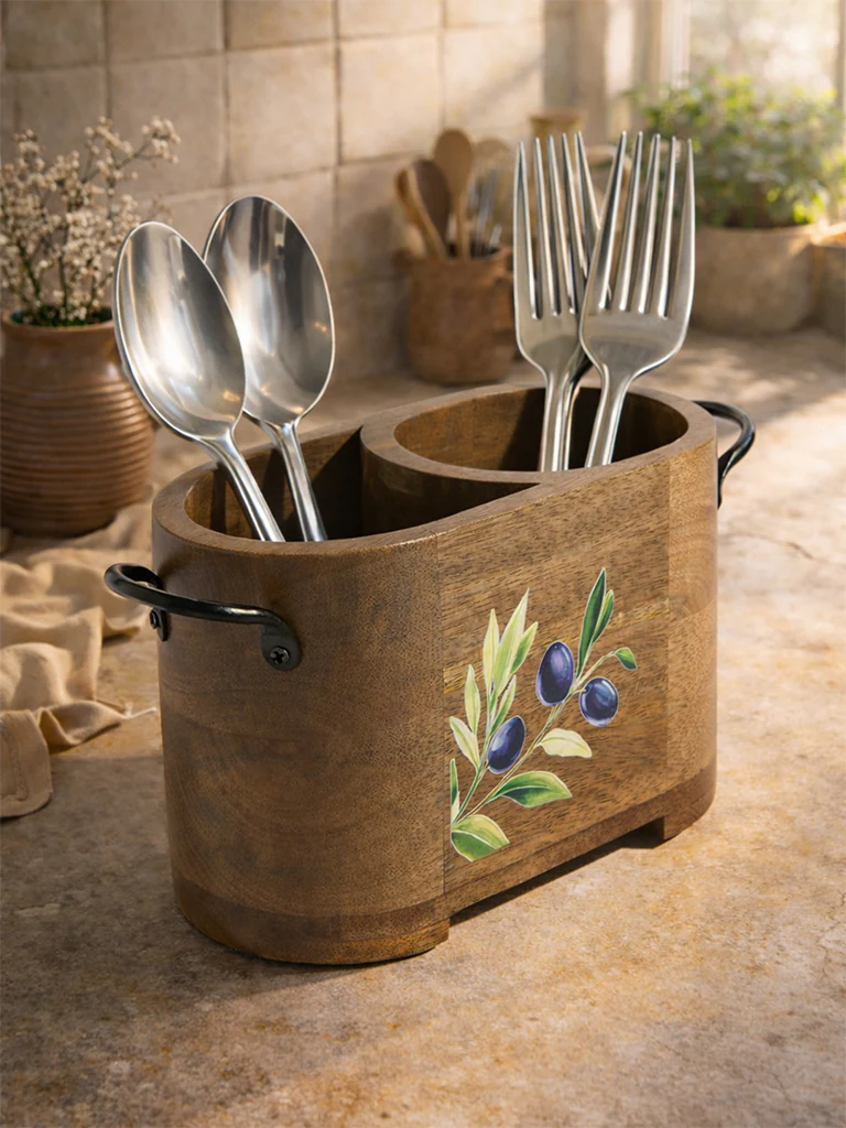 Westside Home Brown Floral Wooden Oval Caddy