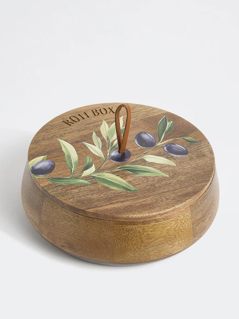 Westside Home Brown Foliage Design Wooden Roti Box - Image 2