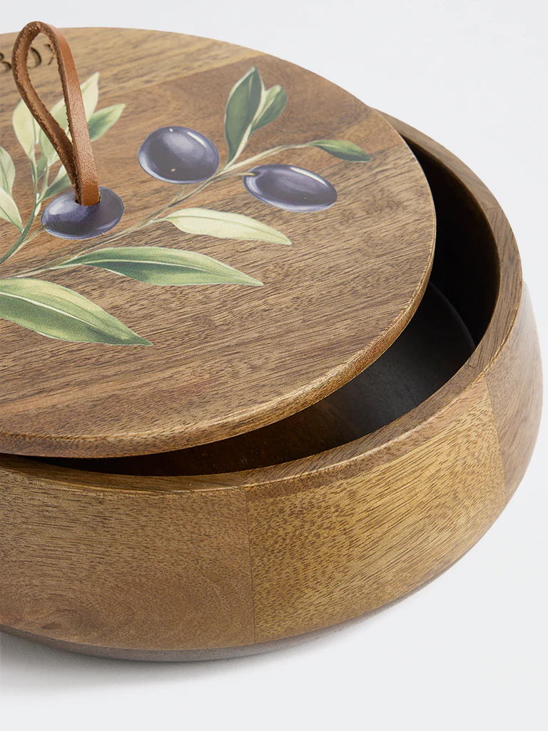 Westside Home Brown Foliage Design Wooden Roti Box - Image 3