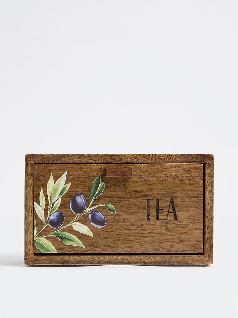Westside Home Brown Foliage Design Wooden Tea Box