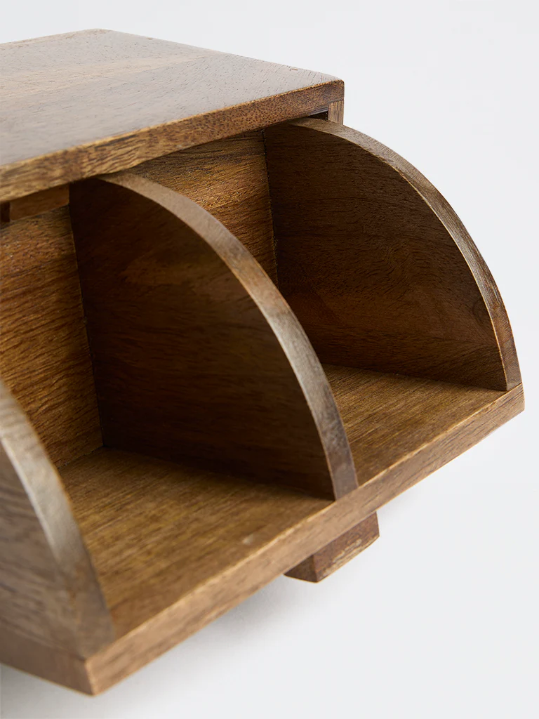 Westside Home Brown Foliage Design Wooden Tea Box - Image 3