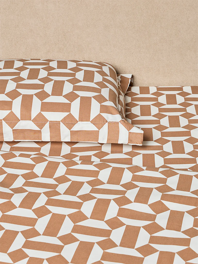 Westside Home Brown Geometric Design King Bed Sheet Set