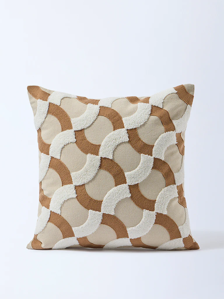 Westside Home Brown Geometric Knitted Cushion Cover