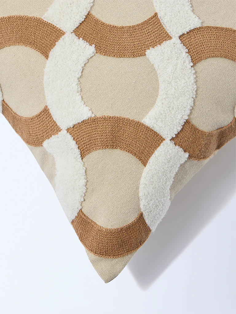 Westside Home Brown Geometric Knitted Cushion Cover - Image 3