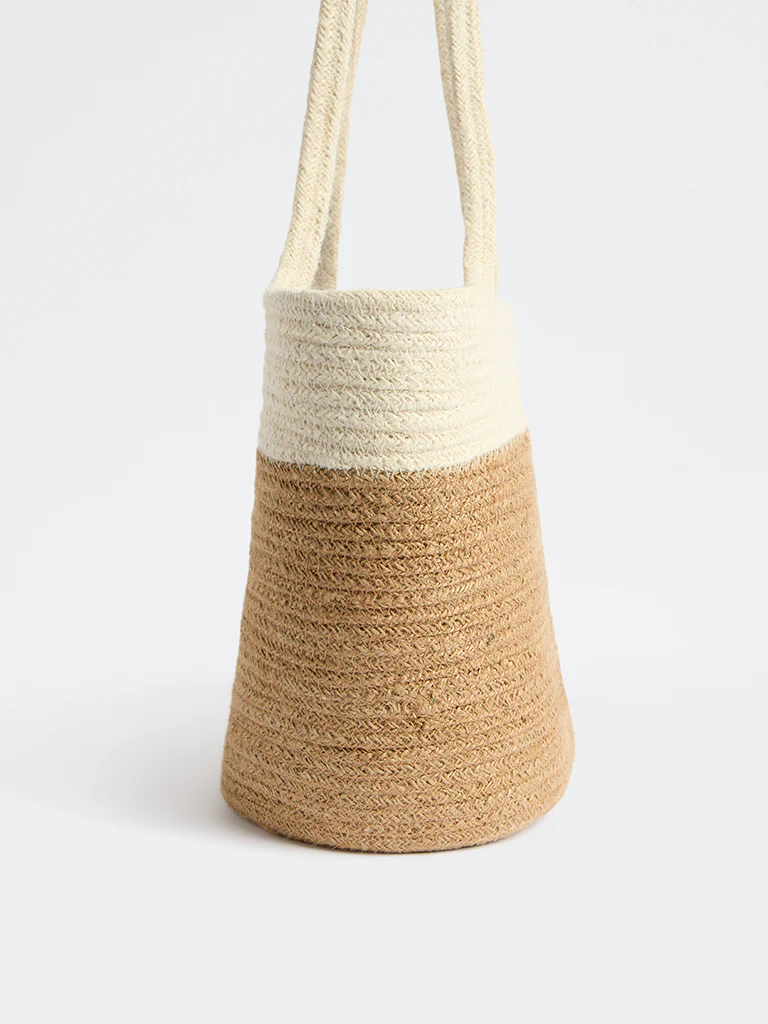 Westside Home Brown Jute Textured Lunch Bag - Image 2