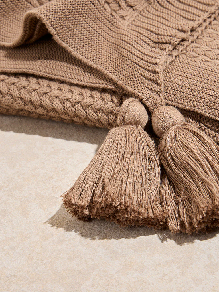 Westside Home Brown Knit Textured Single Bed Throw - Image 3
