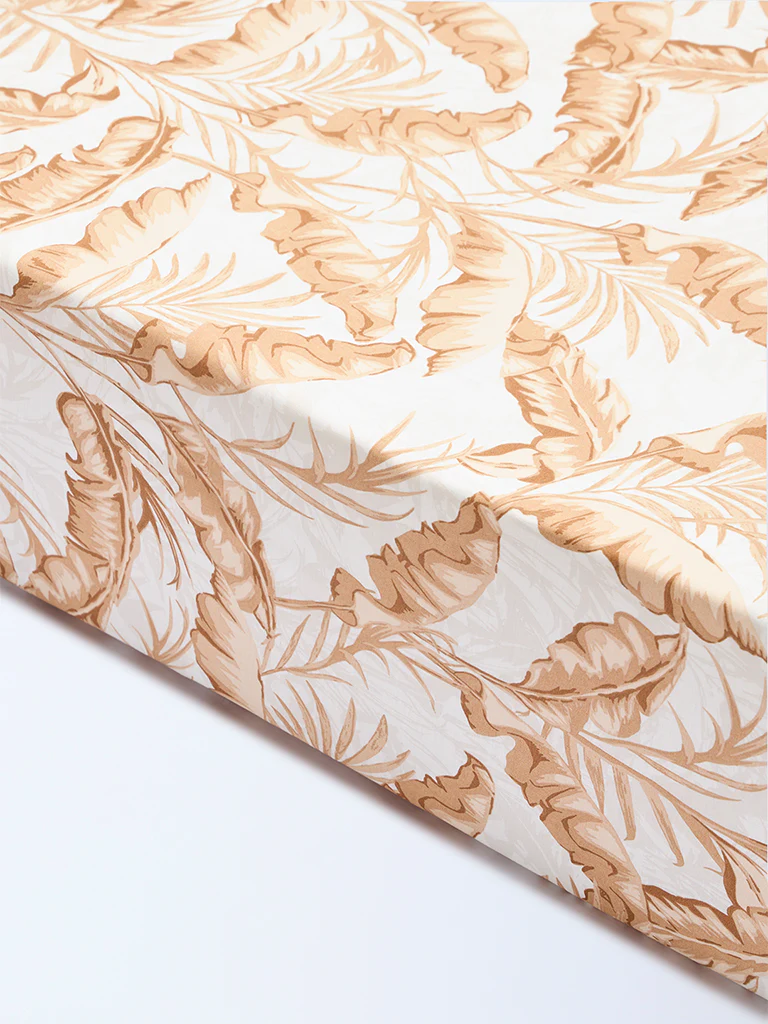 Westside Home Brown Leaf Printed Queen Bed Sheet Set - Image 2