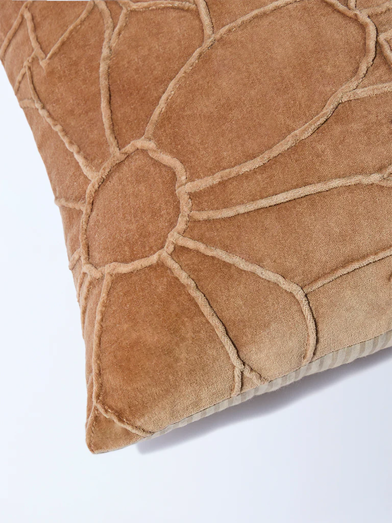 Westside Home Brown Pintuck Floral Design Cushion Cover - Image 3