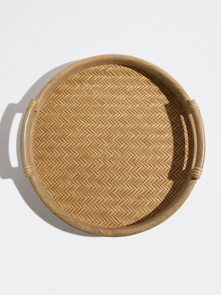 Westside Home Brown Rattan Wooden Tray - Small - Image 2