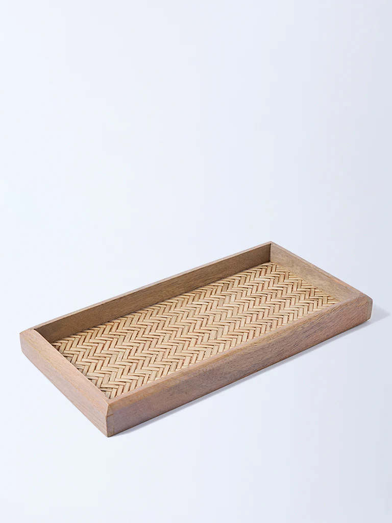 Westside Home Brown Rattan Woven Wooden Serving Tray - Image 2