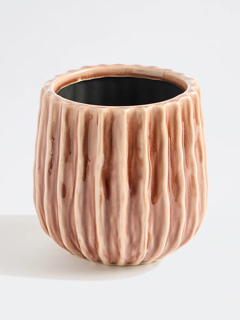 Westside Home Brown Ribbed Ceramic Planter