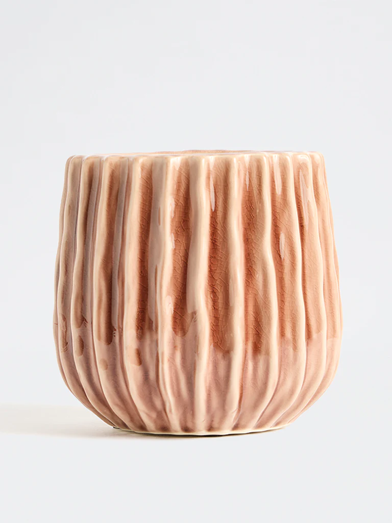 Westside Home Brown Ribbed Ceramic Planter - Image 2