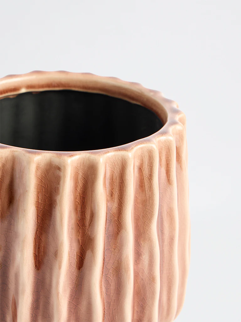 Westside Home Brown Ribbed Ceramic Planter - Image 3