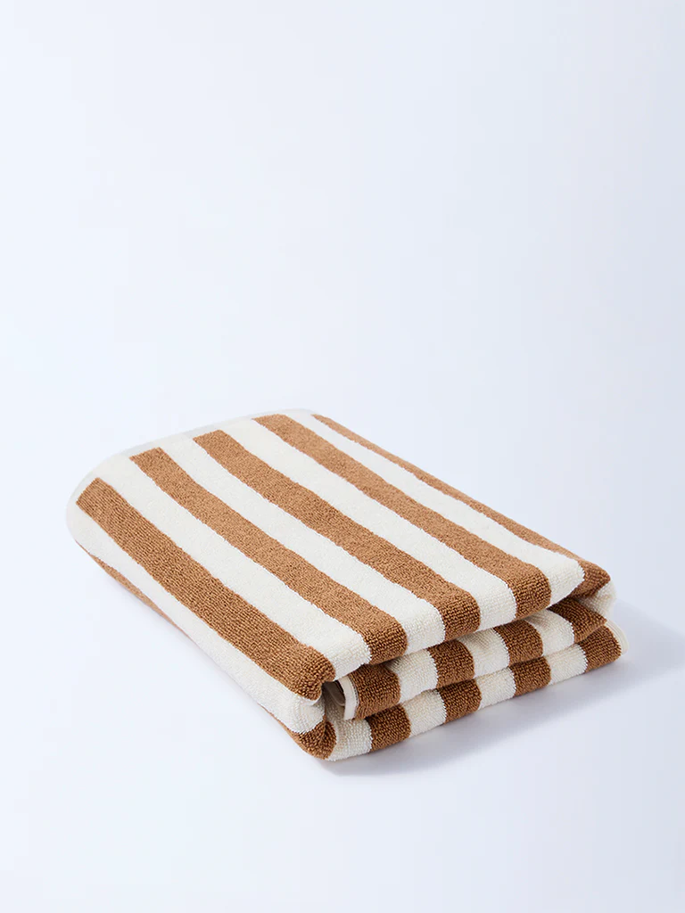 Westside Home Brown Stripe Patterned Bath Towel - Image 2