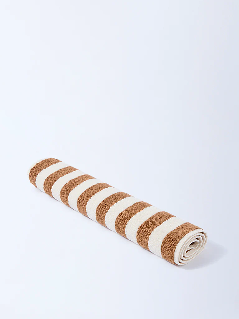 Westside Home Brown Stripe Patterned Hand Towel - Image 2