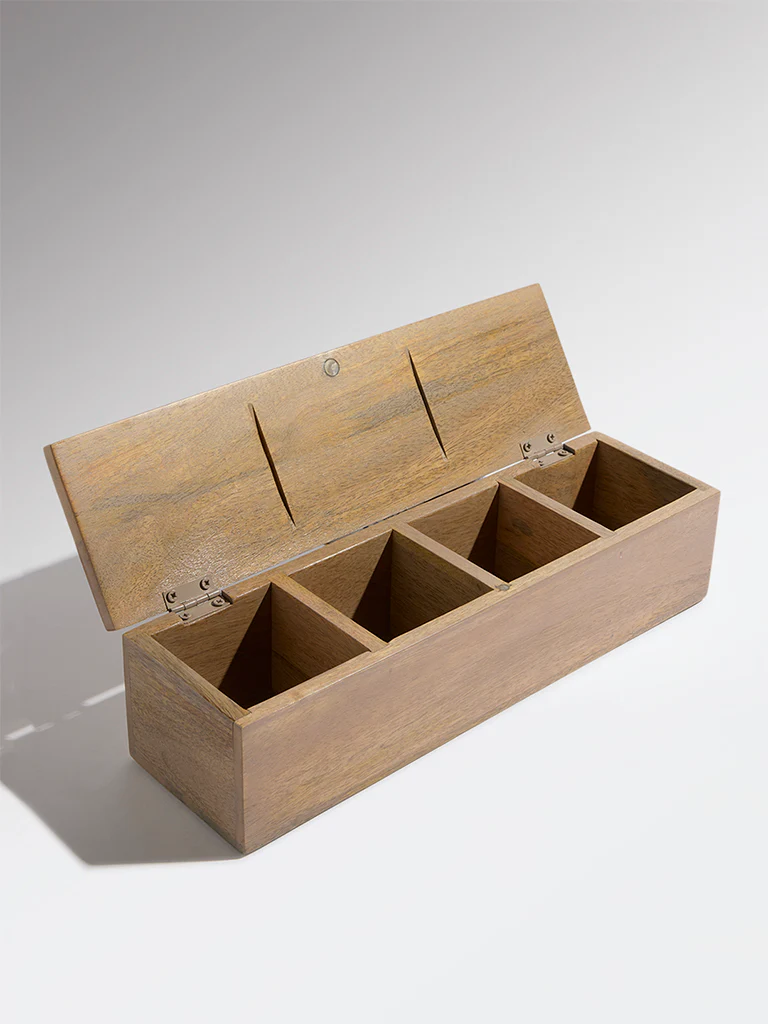 Westside Home Brown Text Design Wooden Tea Box