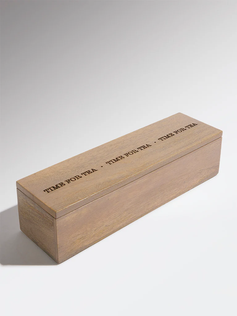Westside Home Brown Text Design Wooden Tea Box - Image 2