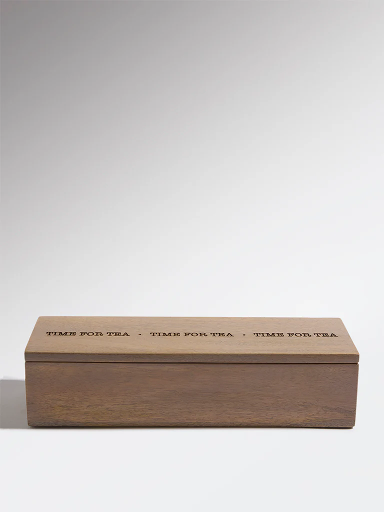 Westside Home Brown Text Design Wooden Tea Box - Image 3