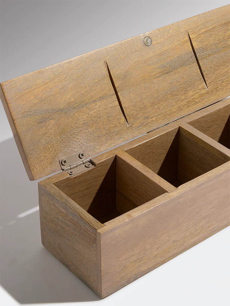 Westside Home Brown Text Design Wooden Tea Box - Image 4