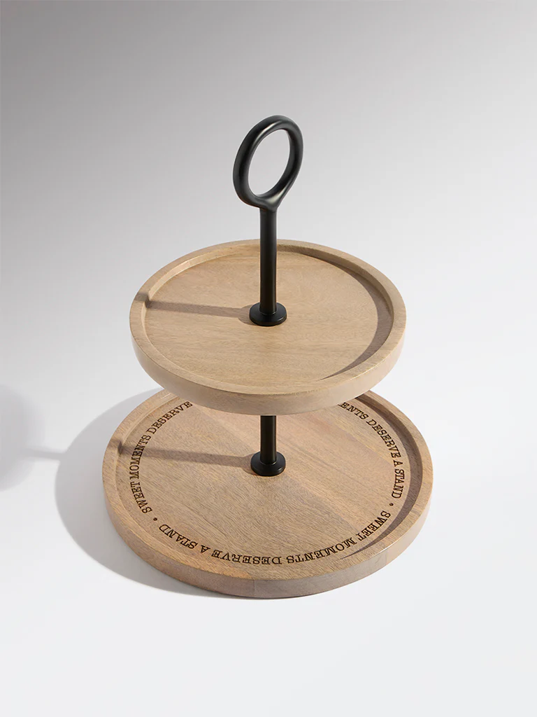 Westside Home Brown Two-Tiered Wooden Cake Stand - Image 3