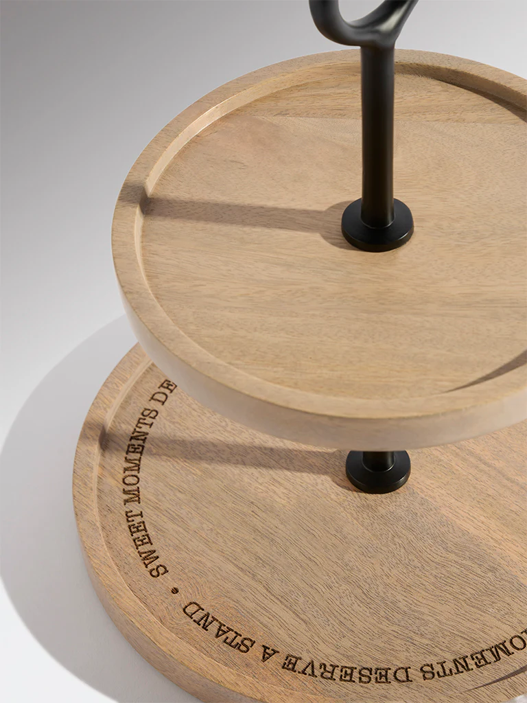 Westside Home Brown Two-Tiered Wooden Cake Stand - Image 4