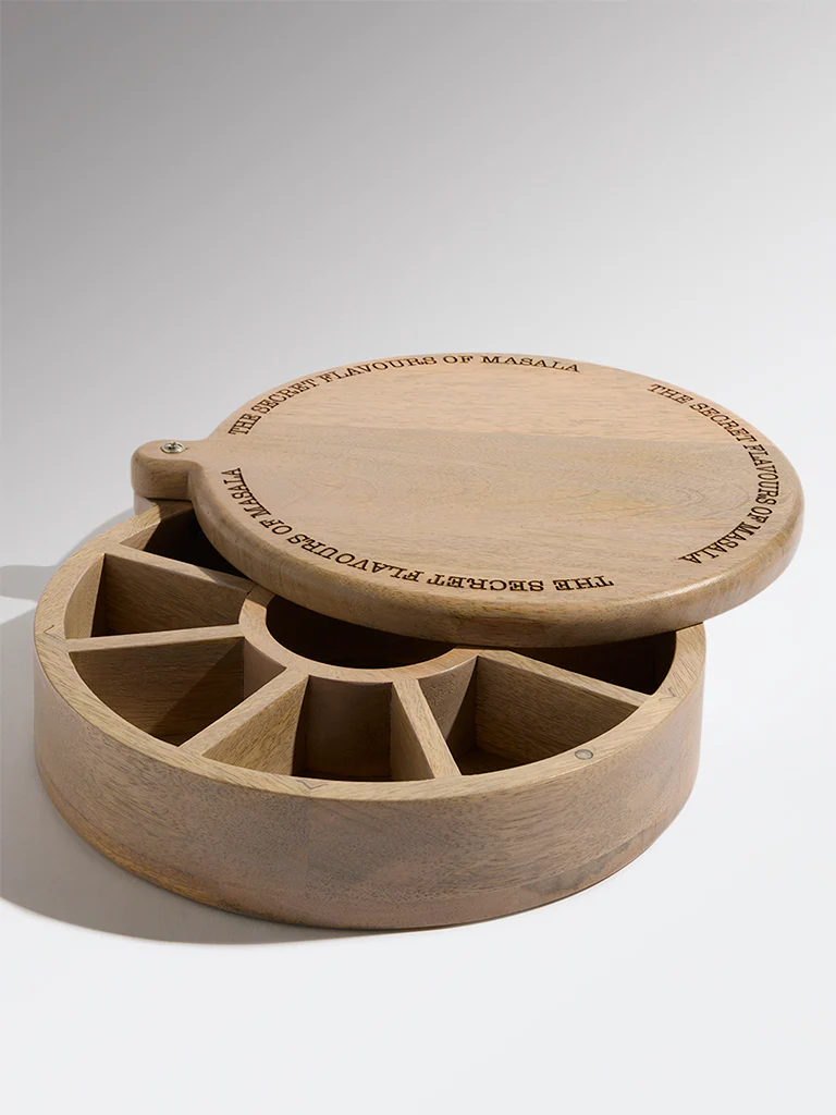 Westside Home Brown Typographic Wooden Masala Box - Image 3