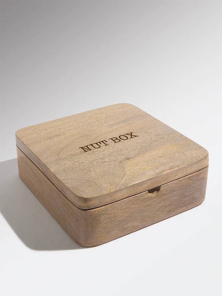 Westside Home Brown Typographic Wooden Nut Box - Image 3