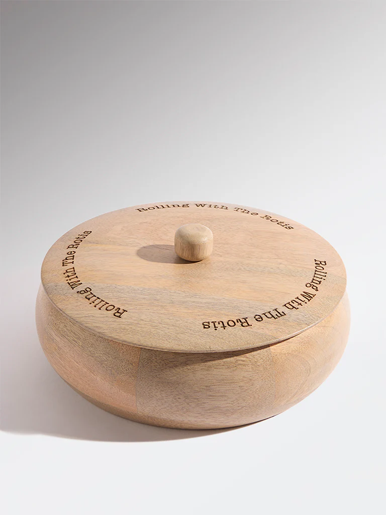 Westside Home Brown Typographic Wooden Roti Box
