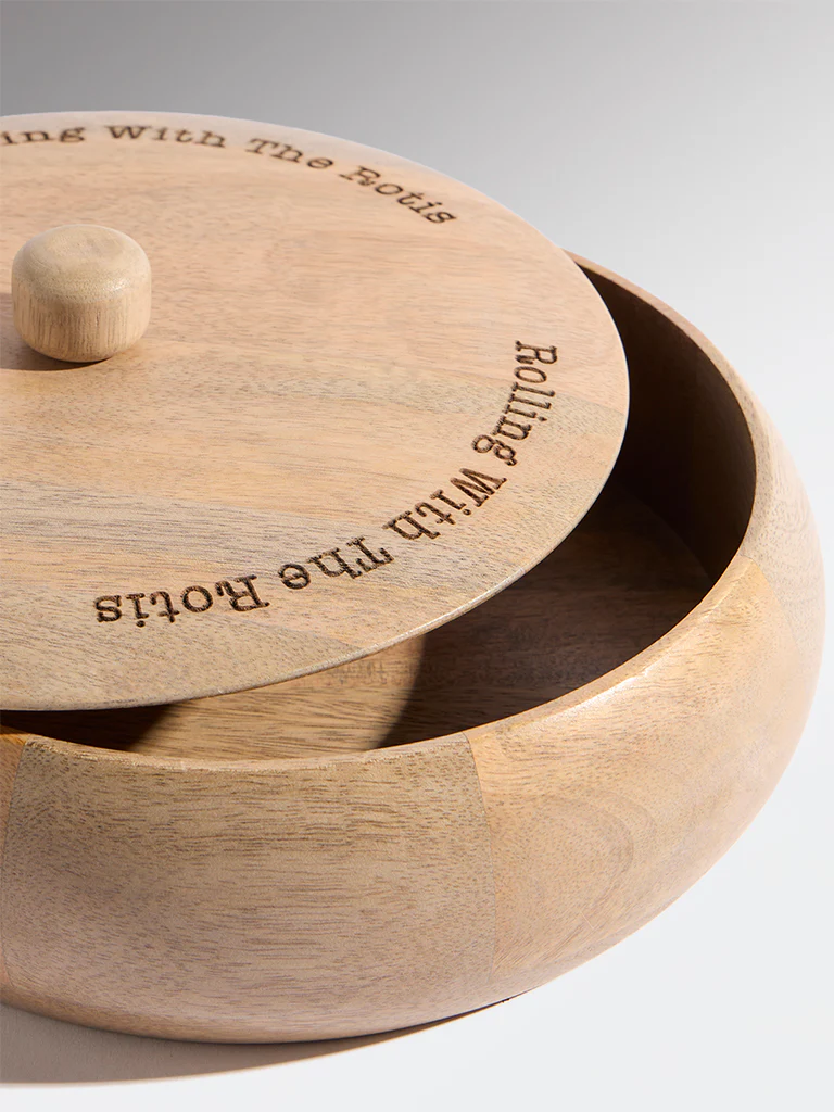 Westside Home Brown Typographic Wooden Roti Box - Image 3