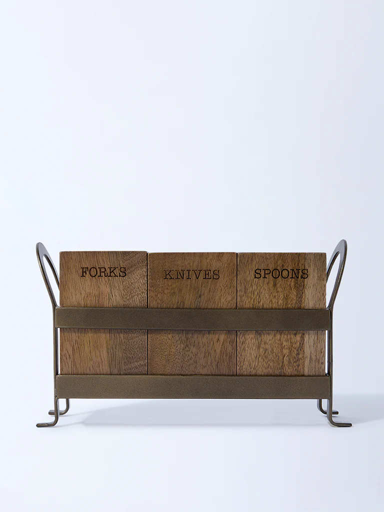 Westside Home Brown Wooden Caddy with Metal Stand