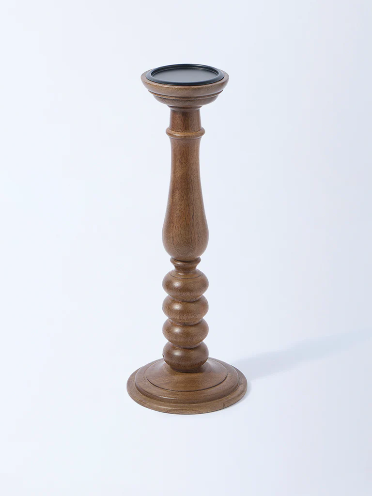 Westside Home Brown Wooden Candle Holder - Image 2