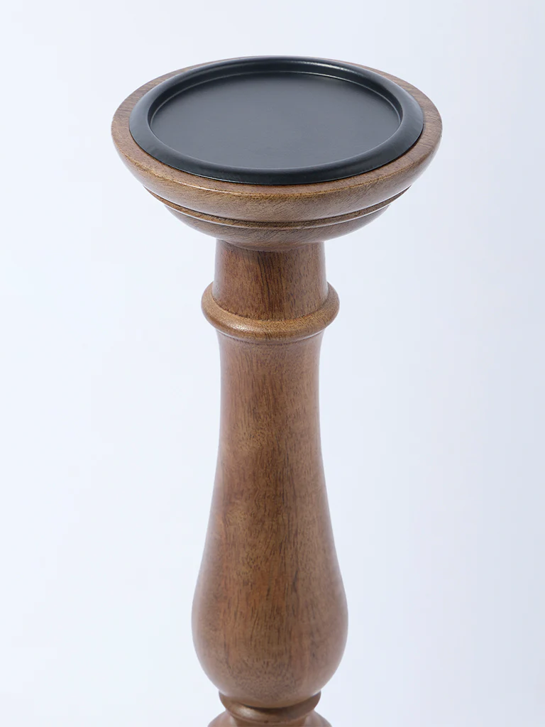 Westside Home Brown Wooden Candle Holder - Image 3