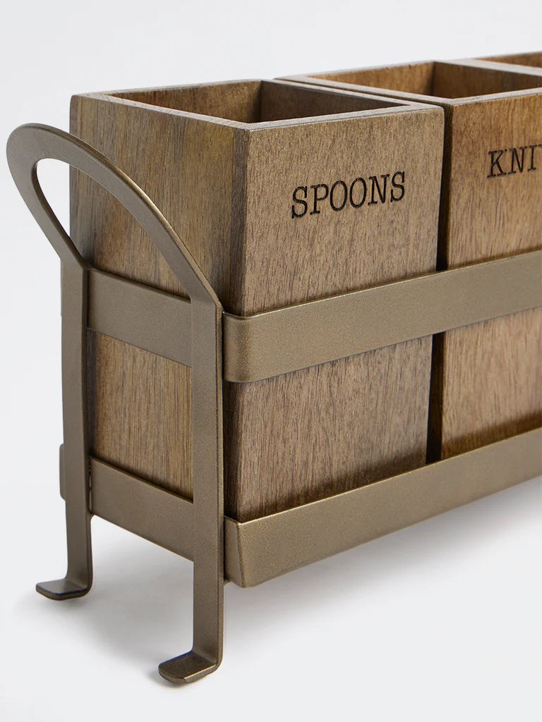 Westside Home Brown Wooden Containers with Metal Caddy - Image 3