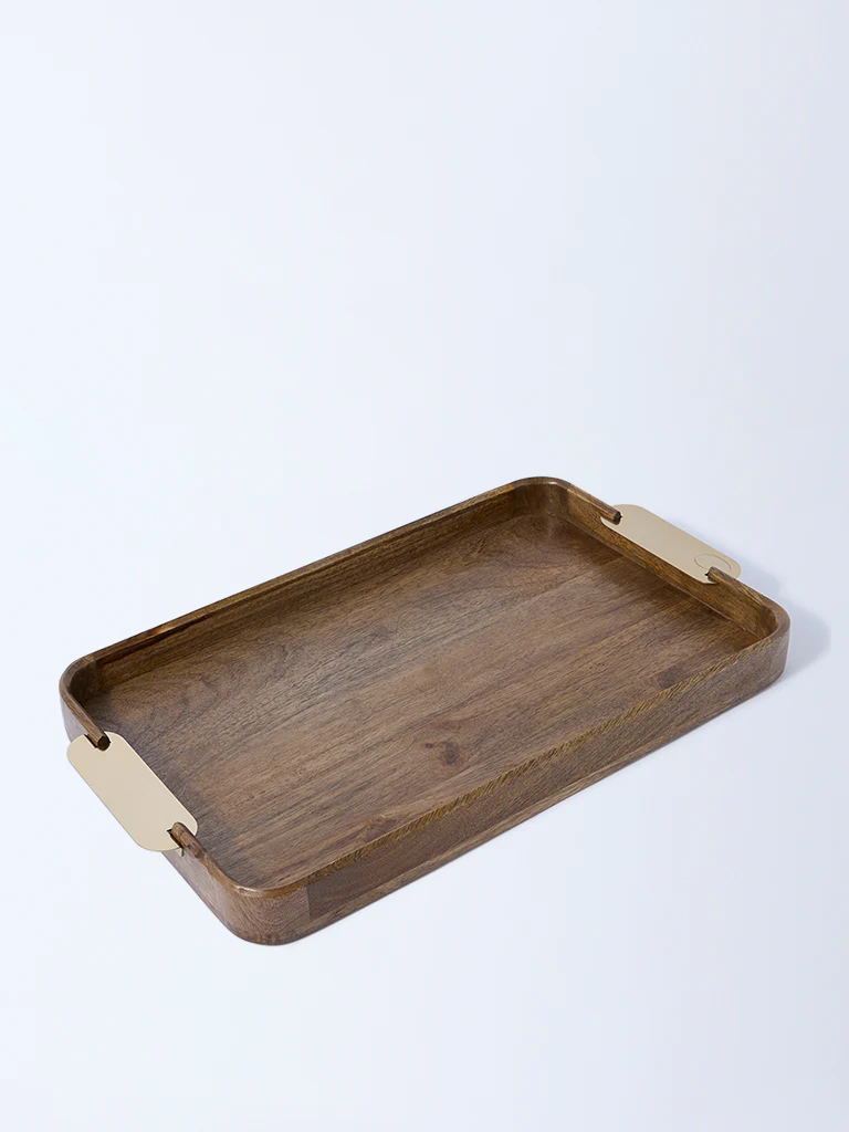 Westside Home Brown Wooden Tray with Metal Handles - Image 2