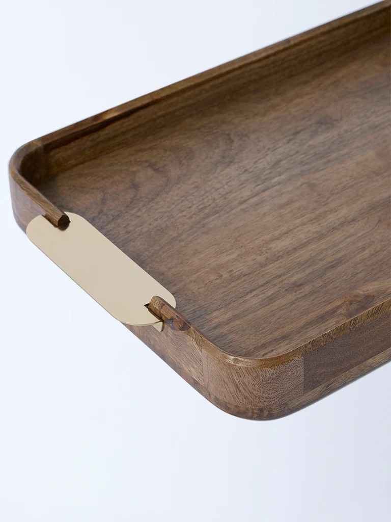 Westside Home Brown Wooden Tray with Metal Handles - Image 3