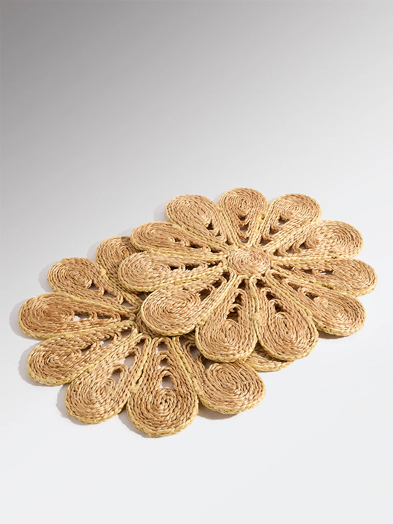 Westside Home Brown Woven-Textured Daisy Placemats (Set of 2) - Image 2