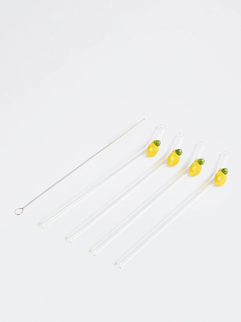 Westside Home Clear Lemon Design Glass Straws - (Set of 4) - Image 2