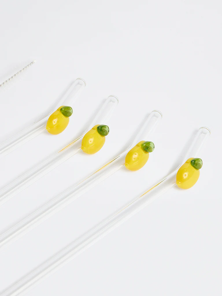 Westside Home Clear Lemon Design Glass Straws - (Set of 4) - Image 3