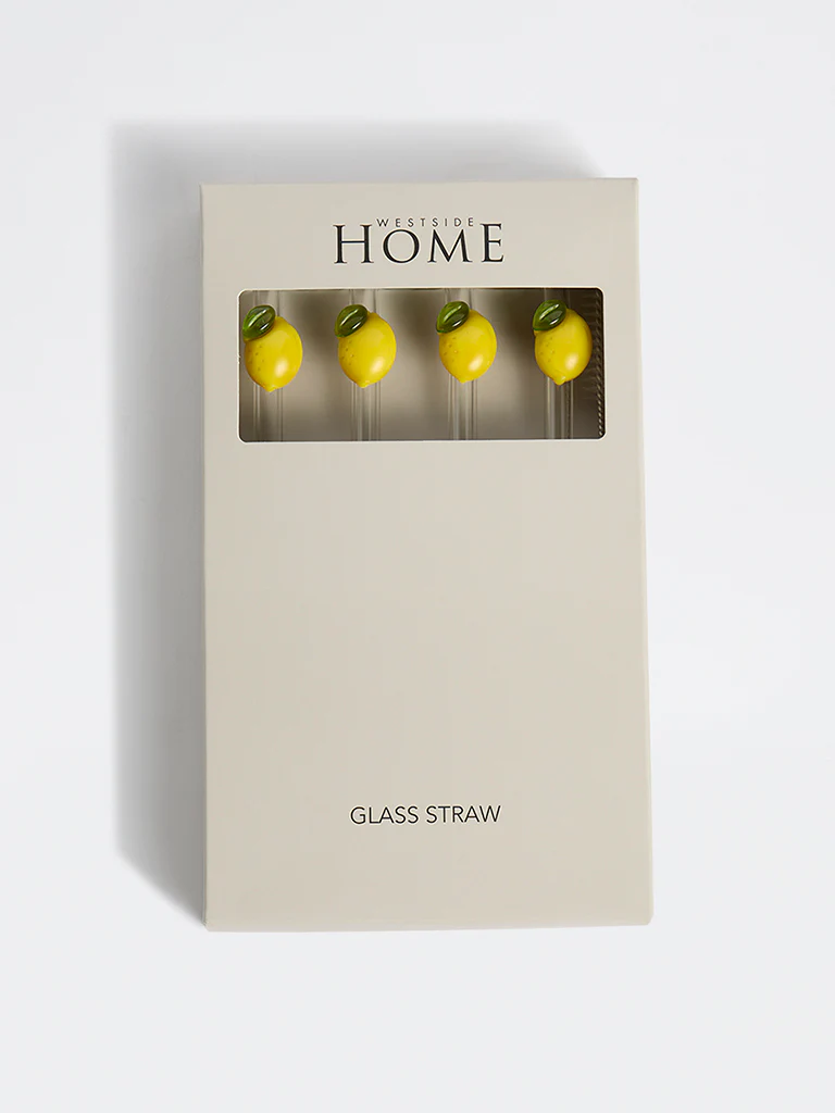 Westside Home Clear Lemon Design Glass Straws - (Set of 4) - Image 4