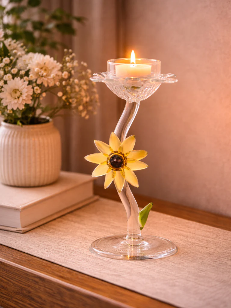 Westside Home Clear Sunflower Candle Holder