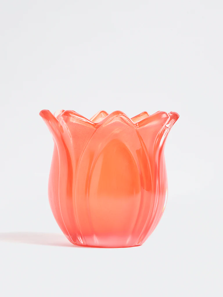 Westside Home Coral Glass Lotus Tealight Candle Holder