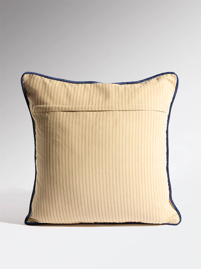 Westside Home Dark Blue Floral Embroidered Cushion Cover - Image 3