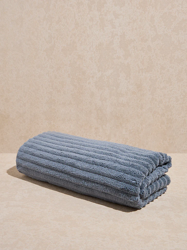 Westside Home Dark Blue Self-Striped Bath Towel - Image 2