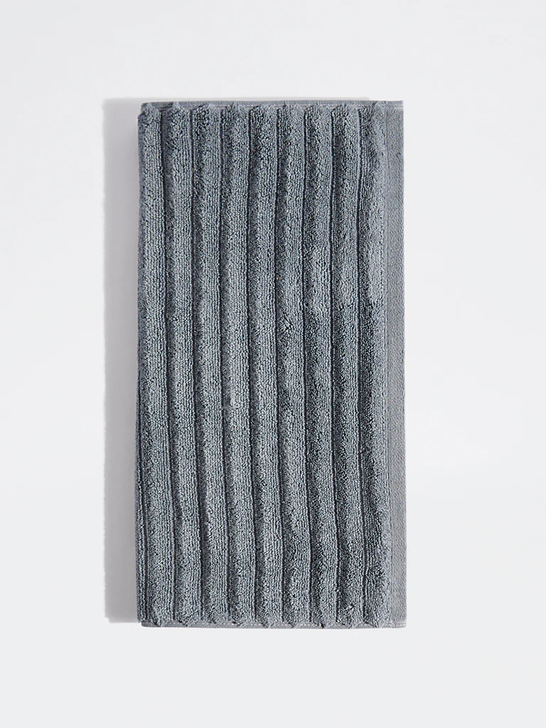 Westside Home Dark Blue Self-Striped Hand Towel - Image 2