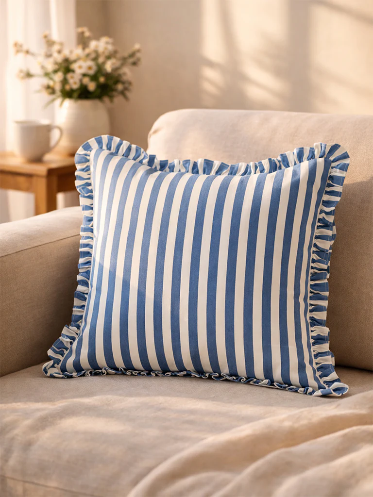 Westside Home Dark Blue Stripe Pattern Cushion Cover