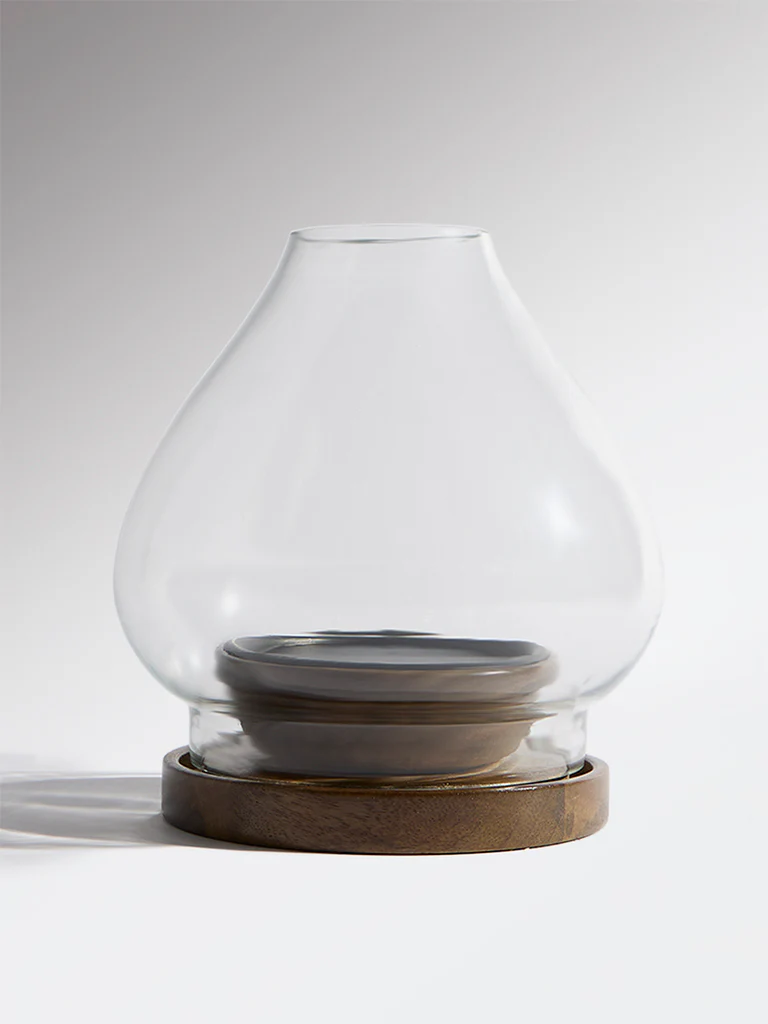 Westside Home Dark Brown Hurricane Wooden Candle Holder