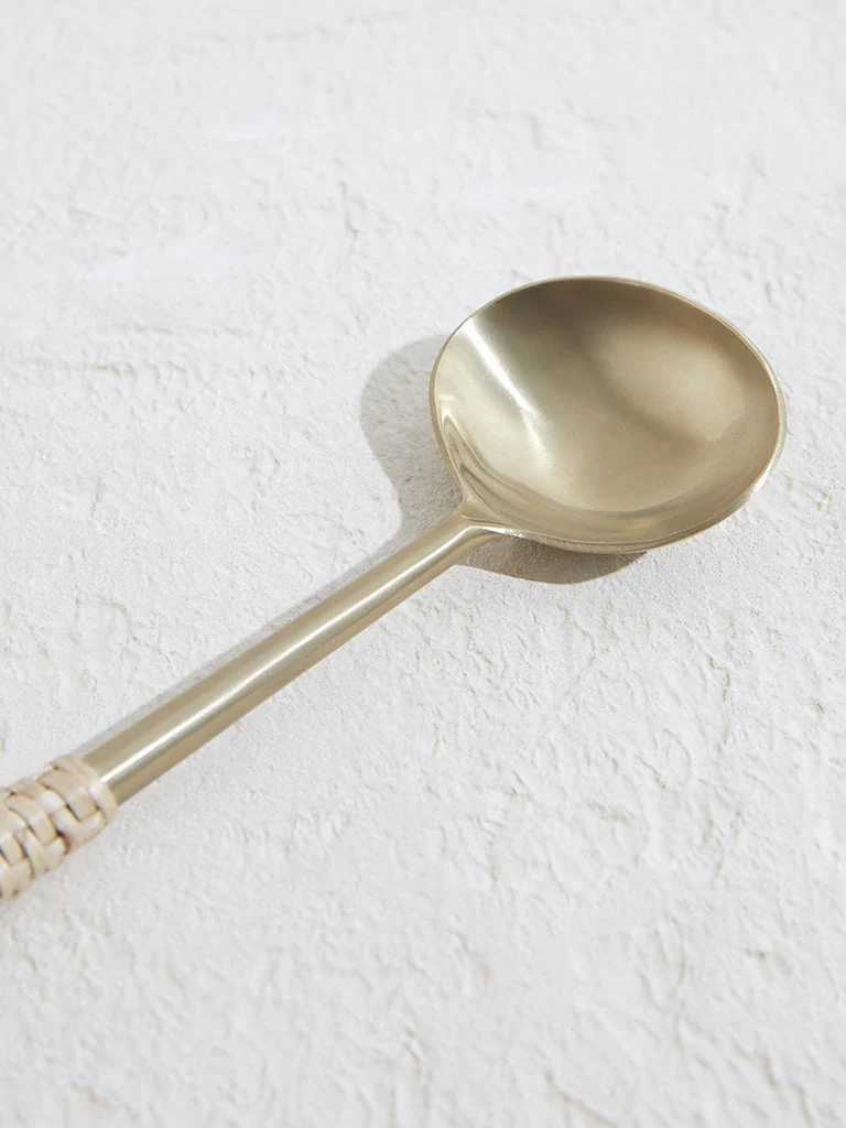 Westside Home Dull Gold Serving Spoon with Rattan-Small - Image 2